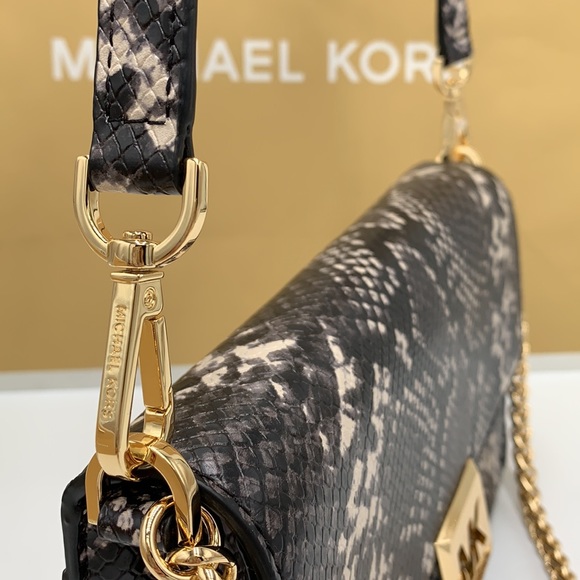 Michael Kors Sonia Medium Snake Embossed Shoulder Crossbody Bag Black color - Picture 14 of 16